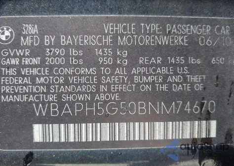 2011 BMW 328I from USA, damaged, VIN WBAPH5G50BNM74670